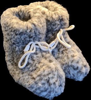 Sheepsjop® Wollen sloffen - 100% schapenwol, Zeemleren zool, Grijs gevlekt
