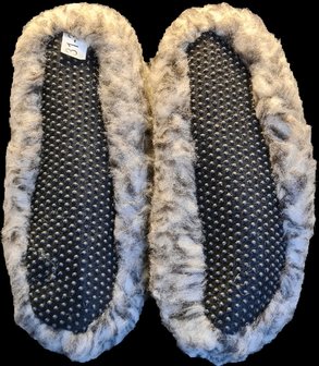Sheepsjop® Wollen sloffen - 100% schapenwol, Zeemleren zool, Grijs gevlekt
