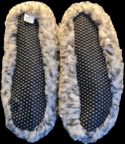 Sheepsjop® Wollen sloffen - 100% schapenwol, Zeemleren zool, Grijs gevlekt