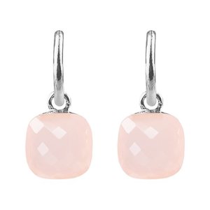 Square Stone Earrings - Light Pink Silver
