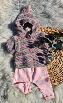 Sheepsjop gebreide babyset one of a kind maat 56 / roze beige