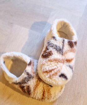 Sheepsjop&reg; Wollen sloffen laag model - 100% schapenwol, Creme gevlekt