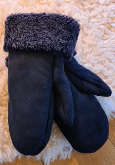 Sheepsjop Wanten leer met lamsvacht voering mat diep donkerblauw Unisex