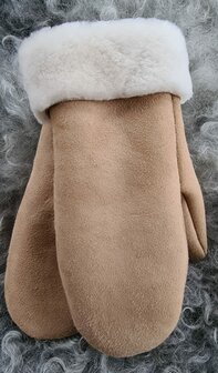 Sheepsjop Wanten leer met lamsvacht voering mat camel met beige rand A Unisex