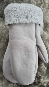 Sheepsjop Wanten leer met lamsvacht voering mat lichgrijs Unisex