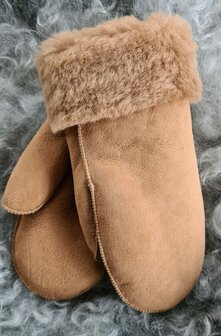 Sheepsjop Wanten leer met lamsvacht voering noli mat caramel Unisex