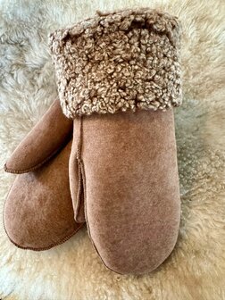 Sheepsjop Wanten leer met lamsvacht voering mat NOLI camelbruin krul Unisex