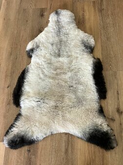 Kortharig schapenvacht in grijs en wit tinten met donkere inkijk 123x75