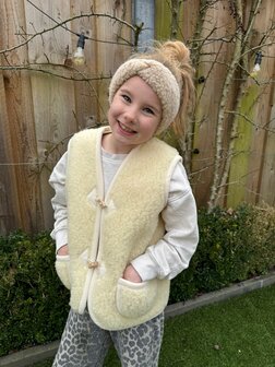 Sheepsjop bodywarmer Wollie 100% wol (houtje touwtje knoop) LILA OF ECRU