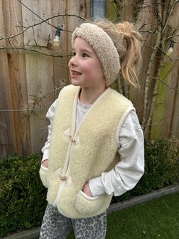 Sheepsjop bodywarmer Wollie 100% wol (houtje touwtje knoop) LILA OF ECRU