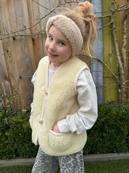 Sheepsjop bodywarmer Wollie 100% wol (houtje touwtje knoop) LILA OF ECRU