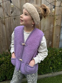 Sheepsjop bodywarmer Wollie 100% wol (houtje touwtje knoop) LILA OF ECRU