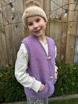 Sheepsjop bodywarmer Wollie 100% wol (houtje touwtje knoop) LILA OF ECRU