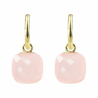 Square Stone Earrings - Light Pink Gold