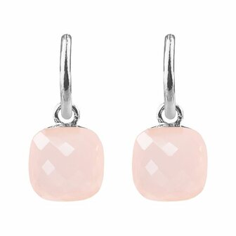 Square Stone Earrings - Light Pink Silver