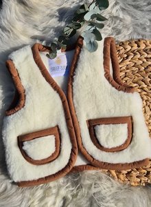 Sheepsjop bodywarmer Wooly ecru/bruine blies met rits 