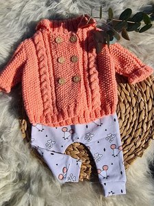 Sheepsjop gebreide babyset one of a kind maat 62 / zalm grijs