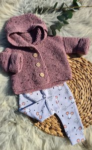 Sheepsjop gebreide babyset one of a kind maat 68 / oud roze grijs met muts