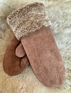Sheepsjop Wanten leer met lamsvacht voering mat camelbruin krul Unisex