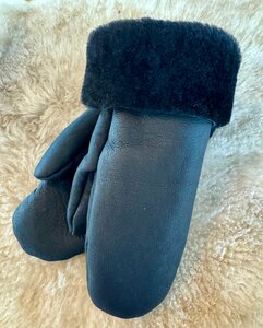 Sheepsjop Wanten leer met lamsvacht voering zwart retro Unisex