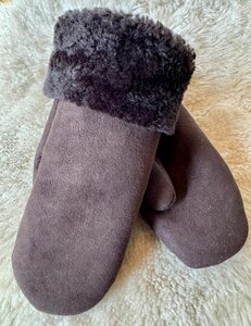 Sheepsjop Wanten leer met lamsvacht voering diep donkerbruin retro Unisex