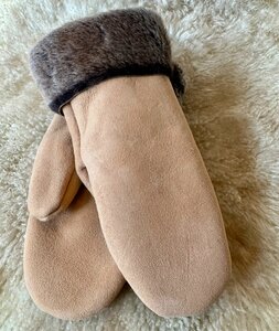 Sheepsjop Wanten leer met lamsvacht voering mat cremebruin retro Unisex