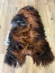 Supermooi langharig IJslands schapenvacht in koper, kastanje en wit 145x96 XXXL
